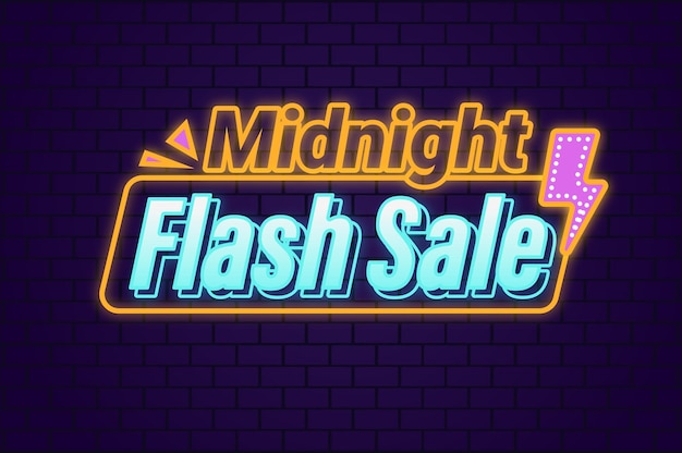 Vecteur fond de bannière néon de promotion de vente flash de minuit