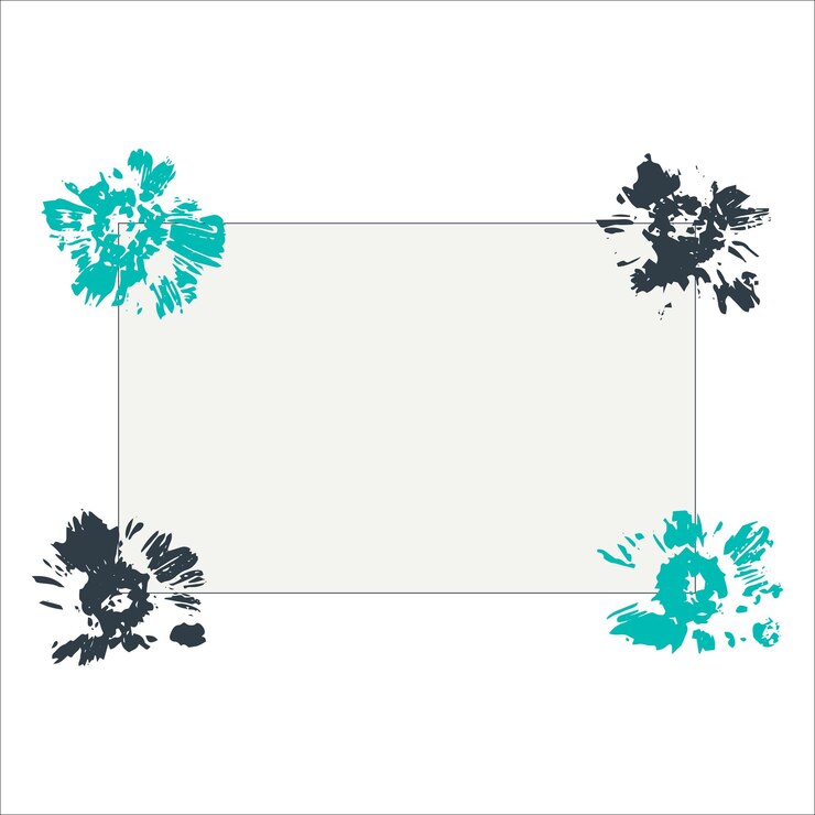Vecteur fond beige abstrait avec cadre noir pour le texte imprimés de fleurs bleues colorées abstraites