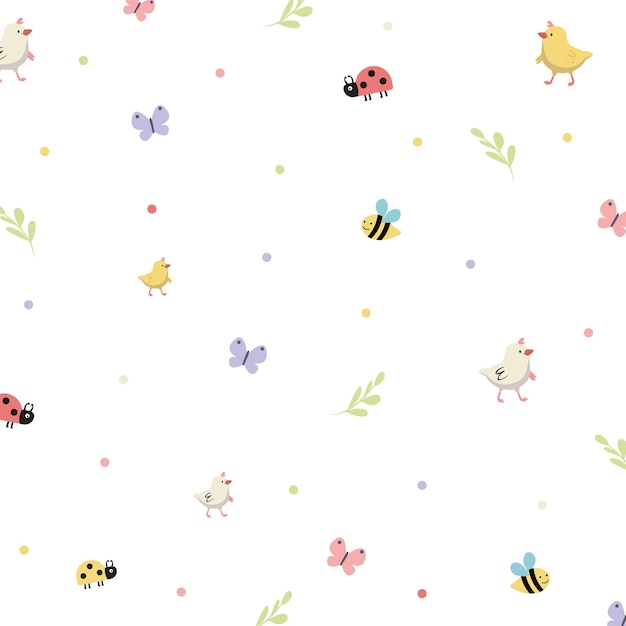 Un Fond Blanc Avec Un Motif D'insectes Et De Papillons Mignons.