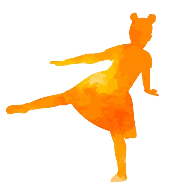 Un fond blanc silhouette aquarelle orange girl dancing