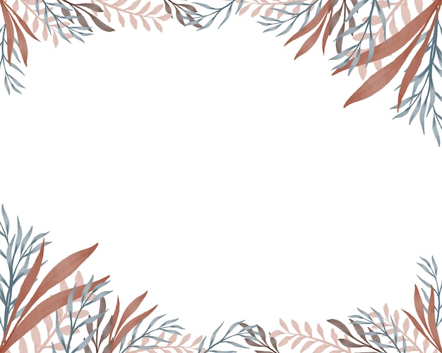 Vecteur fond blanc simple avec bordure de plantes sauvages marron et bleu