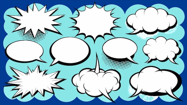 un fond bleu avec des bulles de discours et les mots discours dessus
