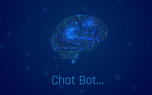 Un Fond Bleu Avec Un Cerveau Bleu Avec Les Mots Chat Bot...