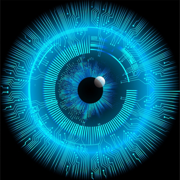 Vecteur fond bleu concept de technologie future cyber-circuit oeil bleu