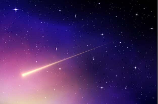 Fond bleu étoile Ciel étoilé Espace violet réaliste Nébuleuse de la galaxie Sentier lumineux de la comète Vecteur