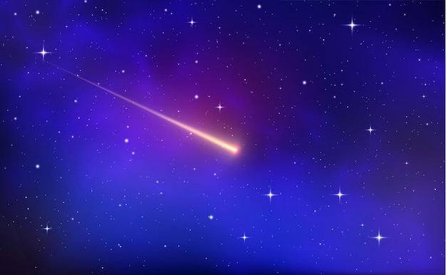 Fond bleu étoile Ciel étoilé Espace violet réaliste Nébuleuse de la galaxie Sentier lumineux de la comète Vecteur