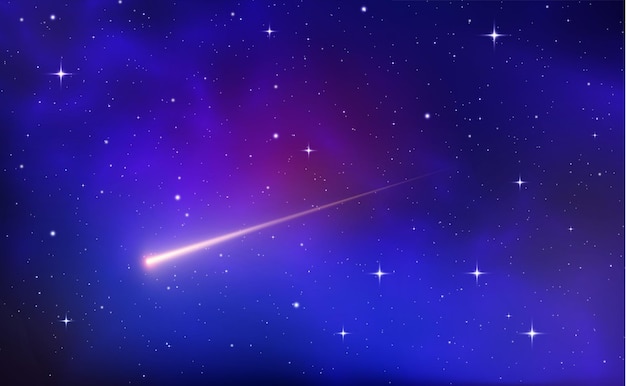 Fond bleu étoile Ciel étoilé Espace violet réaliste Nébuleuse de la galaxie Sentier lumineux de la comète Vecteur