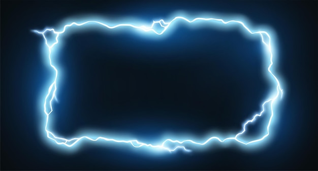 Fond bleu foncé avec un cadre éclair avec un éclair d'électricité Toile de fond pour cartes postales et bannières panneaux d'affichage de médias sociaux affiches sites Web et couvertures illustration vectorielle pour la conception