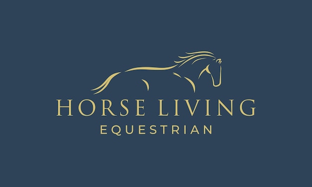 Un fond bleu avec un logo cheval et cavalier