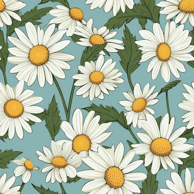 Vecteur un fond bleu avec des marguerites et des feuilles