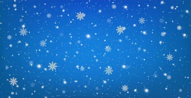 Fond bleu neigeux avec des flocons de neige tombant. Chutes de neige d'hiver de Noël avec des flocons de neige blancs.
