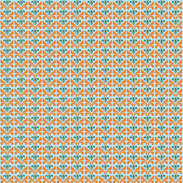 Un fond bleu et orange avec un motif de feuilles et de fleurs.
