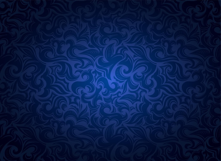 Vecteur fond bleu outremer vintage damassé avec éléments floraux de style baroque gothique