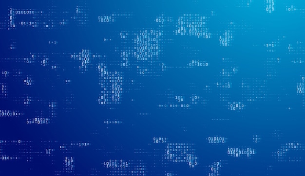 Le fond bleu présente un code binaire de 0 et 1 formant une matrice de programmation structurée aléatoire