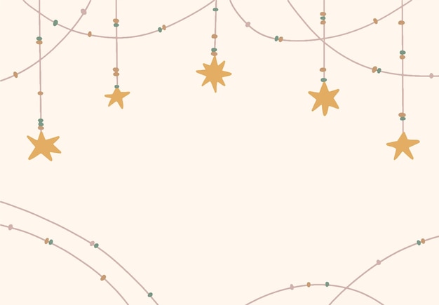 Fond boho dessiné à la main avec des étoiles dorées et une guirlande