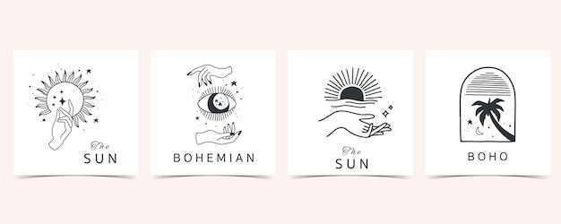 Fond Boho Pour Les Médias Sociaux Avec La Main, Le Soleil, La Fleur