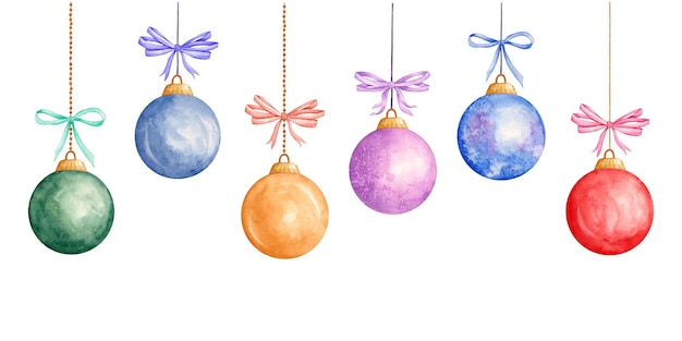 Fond de boules de noël aquarelle décorative avec noeud de noël