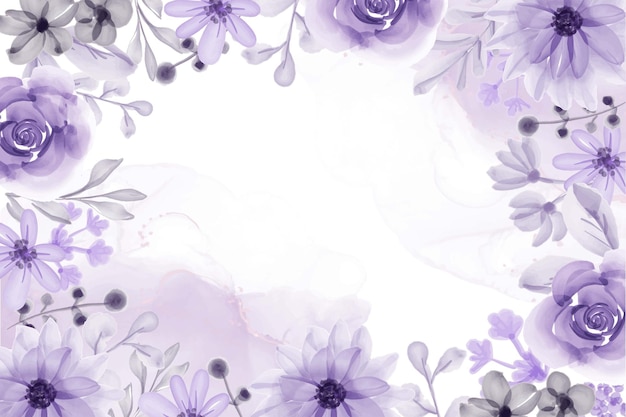 Fond De Cadre Floral Aquarelle Avec Fleur Violet Doux