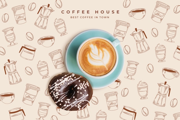 Fond de café dessiné à la main