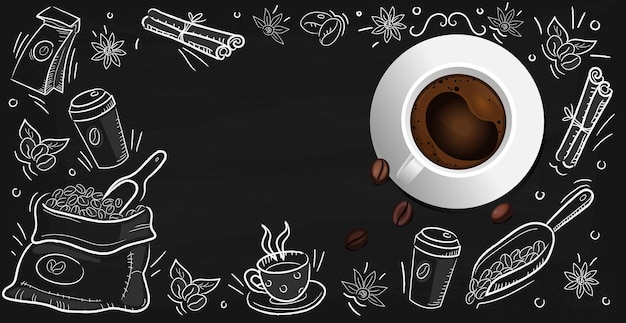 Fond De Café Avec Une Tasse De Café Réaliste - Illustration Vectorielle