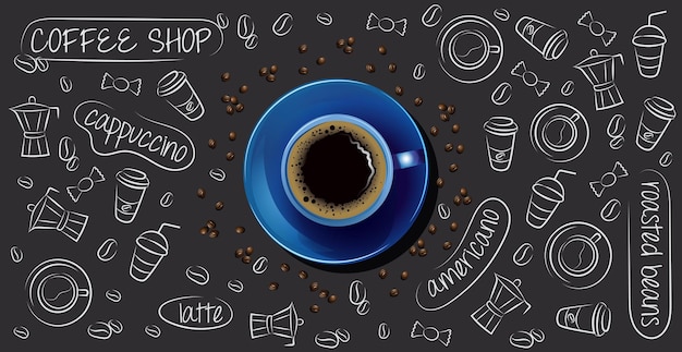 Vecteur fond de café avec une tasse de café réaliste - illustration vectorielle