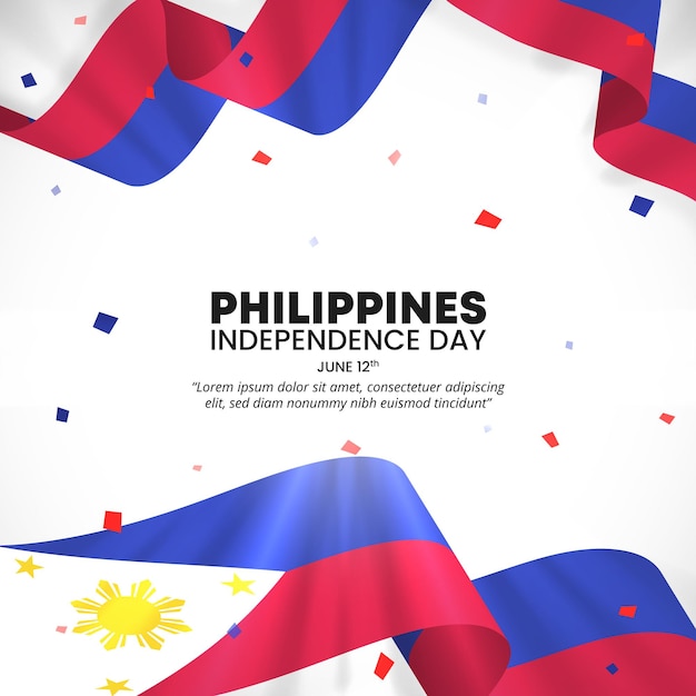 Fond carré de la fête de l'indépendance des Philippines avec drapeau ondulant