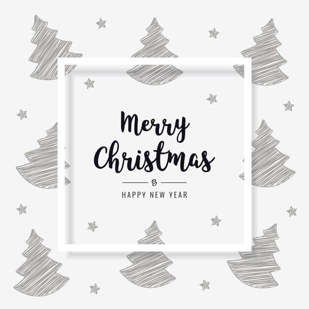 Fond de carte de voeux Noël arbre scribble