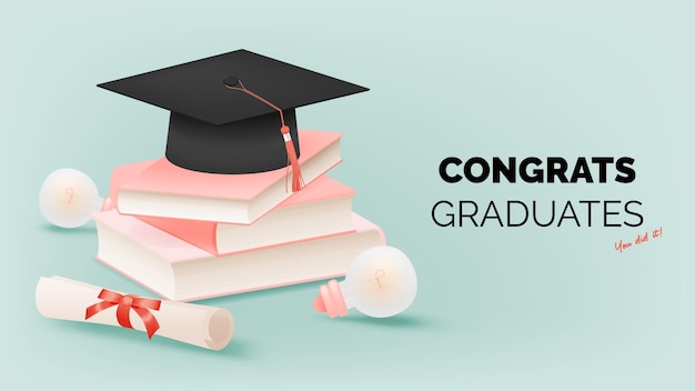 Fond de chapeau de graduation pour l'affiche de l'éducation ou le concept de fond avec illustration vectorielle de palette de couleurs pastel