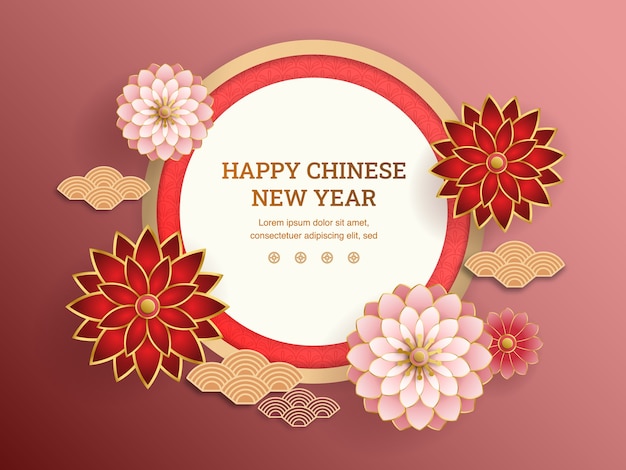 Vecteur fond chinois de fleurs rouges et roses dans le style de papier découpé.mots chinois: bonne année. objectif