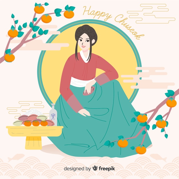 Fond De Chuseok Heureux Dessiné à La Main