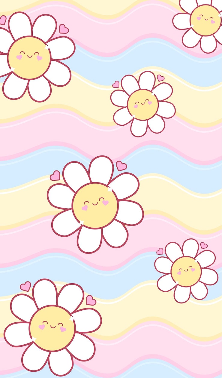 Vecteur un fond coloré avec des fleurs et des cœurs vecteur emoji de visage heureux fleur