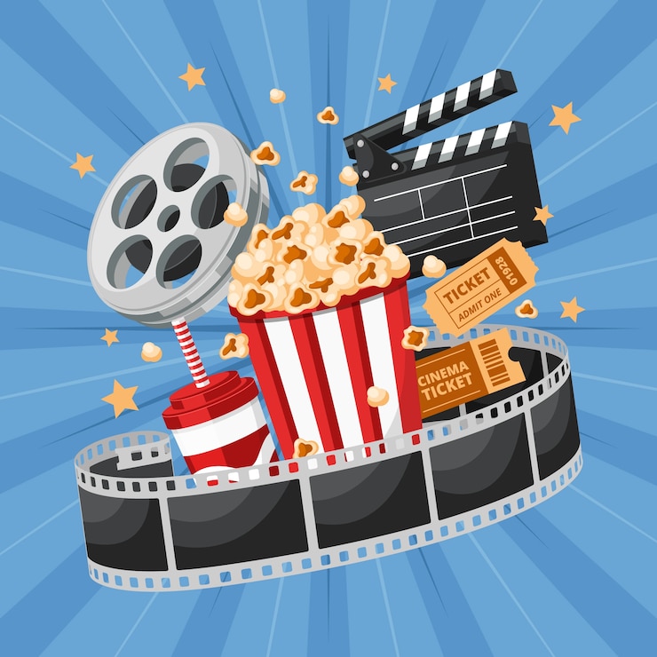 Vecteur fond de composition de cinéma plat dessiné à la main