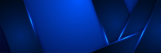Fond de conception de bannière large bleu de style néon d'entreprise Conception de bannière 3d abstraite avec fond géométrique de technologie bleu foncé Illustration vectorielle