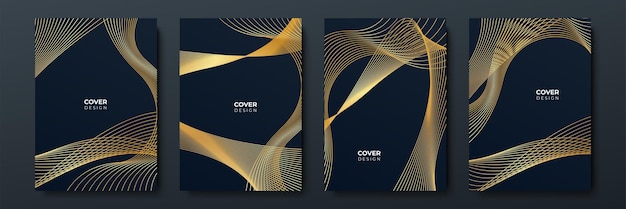 Fond de conception de couverture noir et or de luxe élégant avec des lignes abstraites Ensemble de conception de couverture à rayures noires modernes Modèle de ligne diagonale dynamique or créatif de luxe pour le mariage d'invitation d'affaires