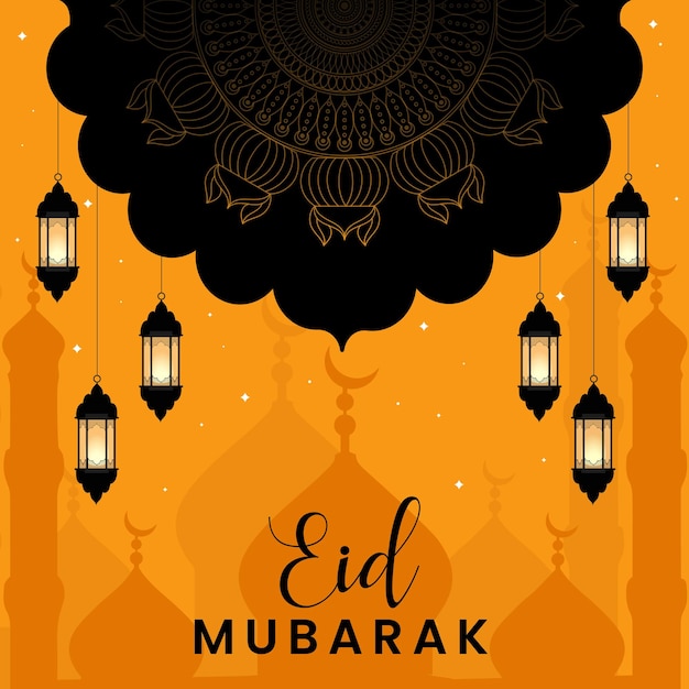 Fond De Conception Noir Et Jaune Pour L'image De Souhait D'eid Mubarak Avec Le Stock D'art De Lanterne