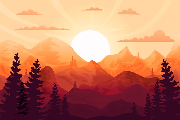 Vecteur fond coucher de soleil dans les montagnes