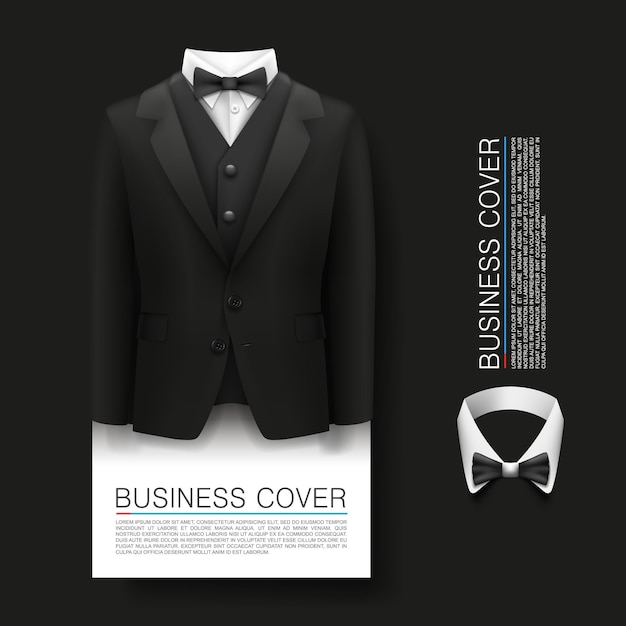 Fond de couverture de smoking. Couvrir l'entreprise. Billet gratuit, objet 3d costume, illustration vectorielle