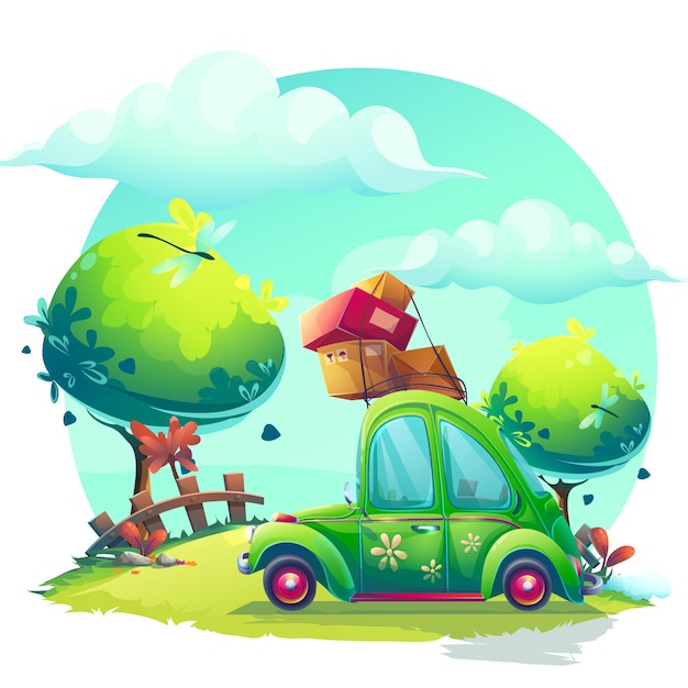 Fond Créatif Avec Illustration De Voiture Verte