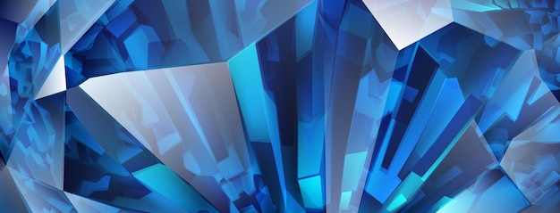 Fond cristal abstrait aux couleurs bleues avec reflets sur les facettes et réfraction de la lumière