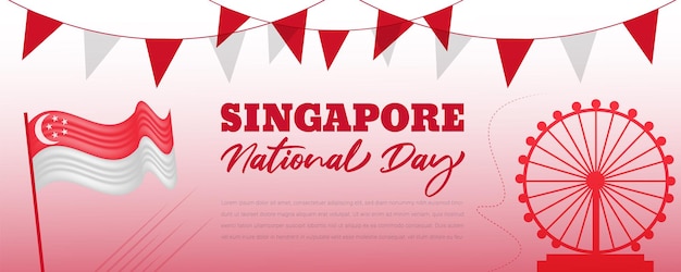 Fond dégradé de la fête nationale de Singapour avec un design de drapeau 3d