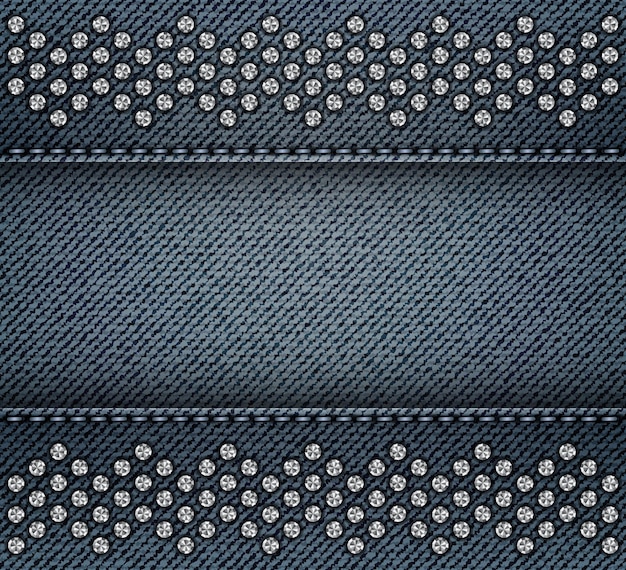 Vecteur fond denim bleu avec surpiqûres et rayures en zigzag de sequins argentés.