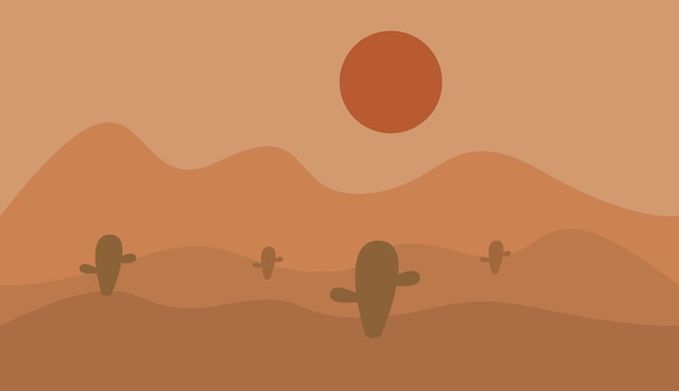 Vecteur fond désert abstrait avec soleil et cactus