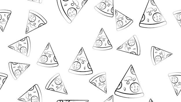 Vecteur fond de dessin de motif de pizza malbouffe dessinée à la main sans couture pour l'impression d'emballage et de décoration