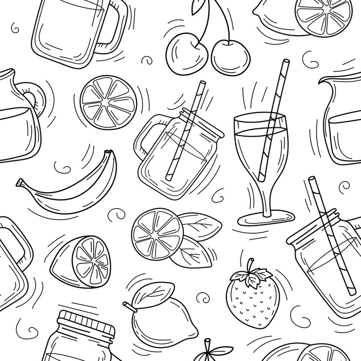 Fond dessiné à la main de dessin animé mignon de cocktails d'été et de limonade