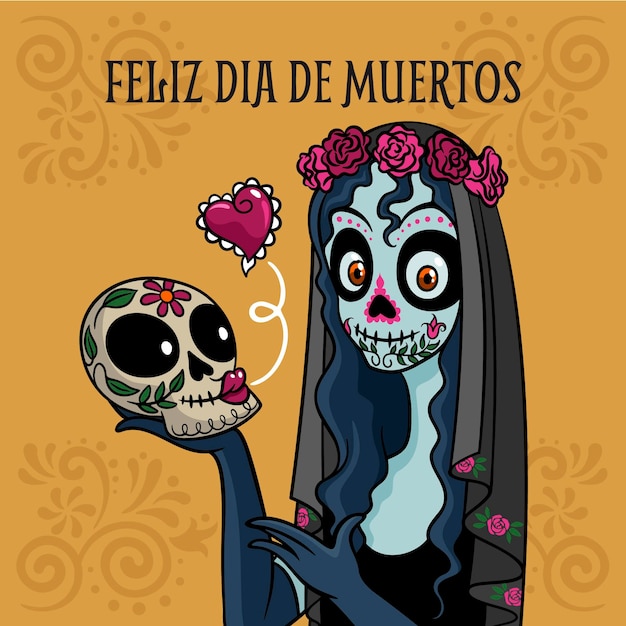 Vecteur fond de dia de muertos dessiné à la main