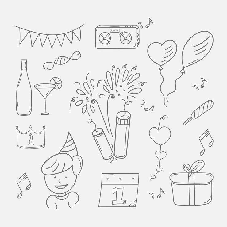 Fond de Doodle de fête du nouvel an en noir