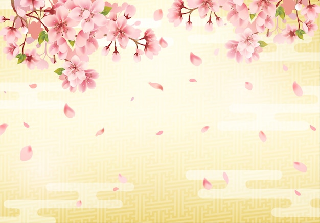 Fond Doré Traditionnel Japonais Et Fleur De Cerisier
