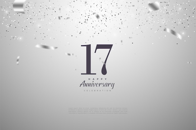 Fond du 17ème anniversaire avec des rubans d'argent tombant.