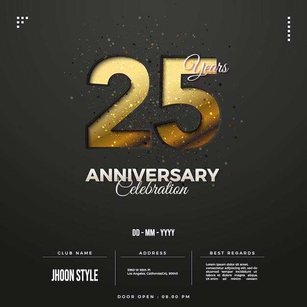 Fond du 25e anniversaire avec la couleur des chiffres d'or