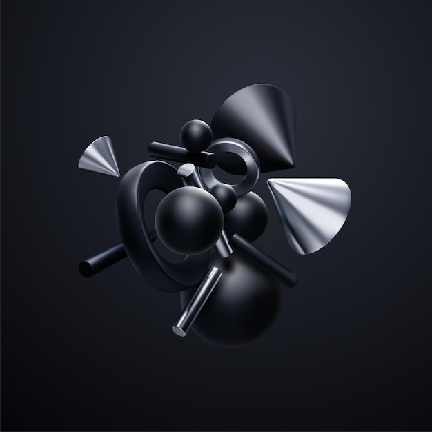 fond d'écran abstrait élégant avec nuage de cluster de formes géométriques 3d noir et argent